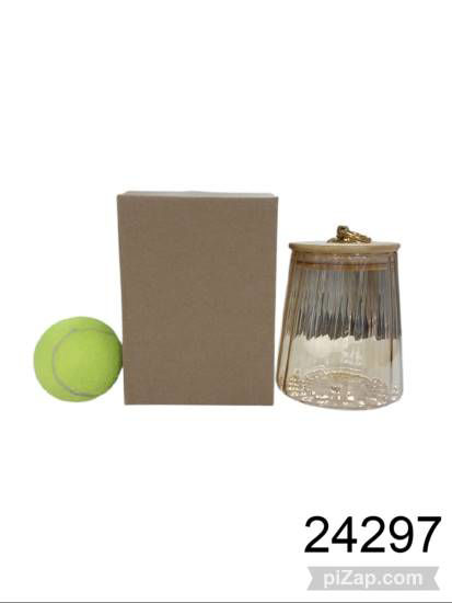 Imagen de FRASCO DE VIDRIO RAYAS C/TAPA HERMETICA DE MADERA 12X 9CM 4.25